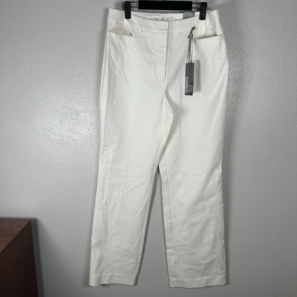 Chicos Getaway Stretch Original Stretch Pants Womens 2/Large Relaxed Optic White